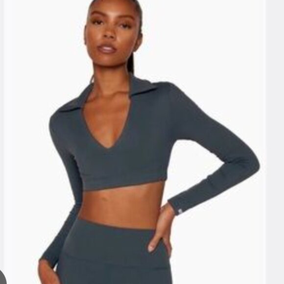 SET Active 2 Piece Luxform Workout Set - Longsleeve Bra & Leggings River Blue S - Picture 4 of 10